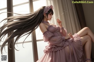 A girl in a maid outfit is posing for a picture.
