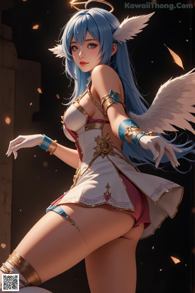Hentai - Captivating Grace of the Cosmic Maiden Set.2 20250125 Part 8 No.cd0a8e Anime girl with blue hair and angel wings posing for a picture.