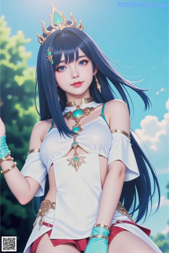 Hentai - Under the Radiance of Celestial Grace Set.1 20250106 Part 12 No.1eb998 A woman with long blue hair wearing a white top and blue gloves.