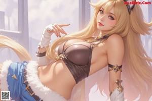 a sexy anime girl with big tits sitting on the ground
