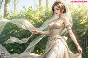 A woman in a wedding dress is posing for a picture.