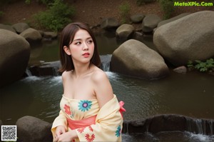 A woman in a pink dress sitting on a bench.