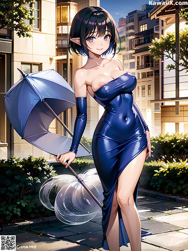 Hentai - 华彩繁花 Set 2 20230602 Part 28 No.675056 A woman in a blue dress holding an umbrella.